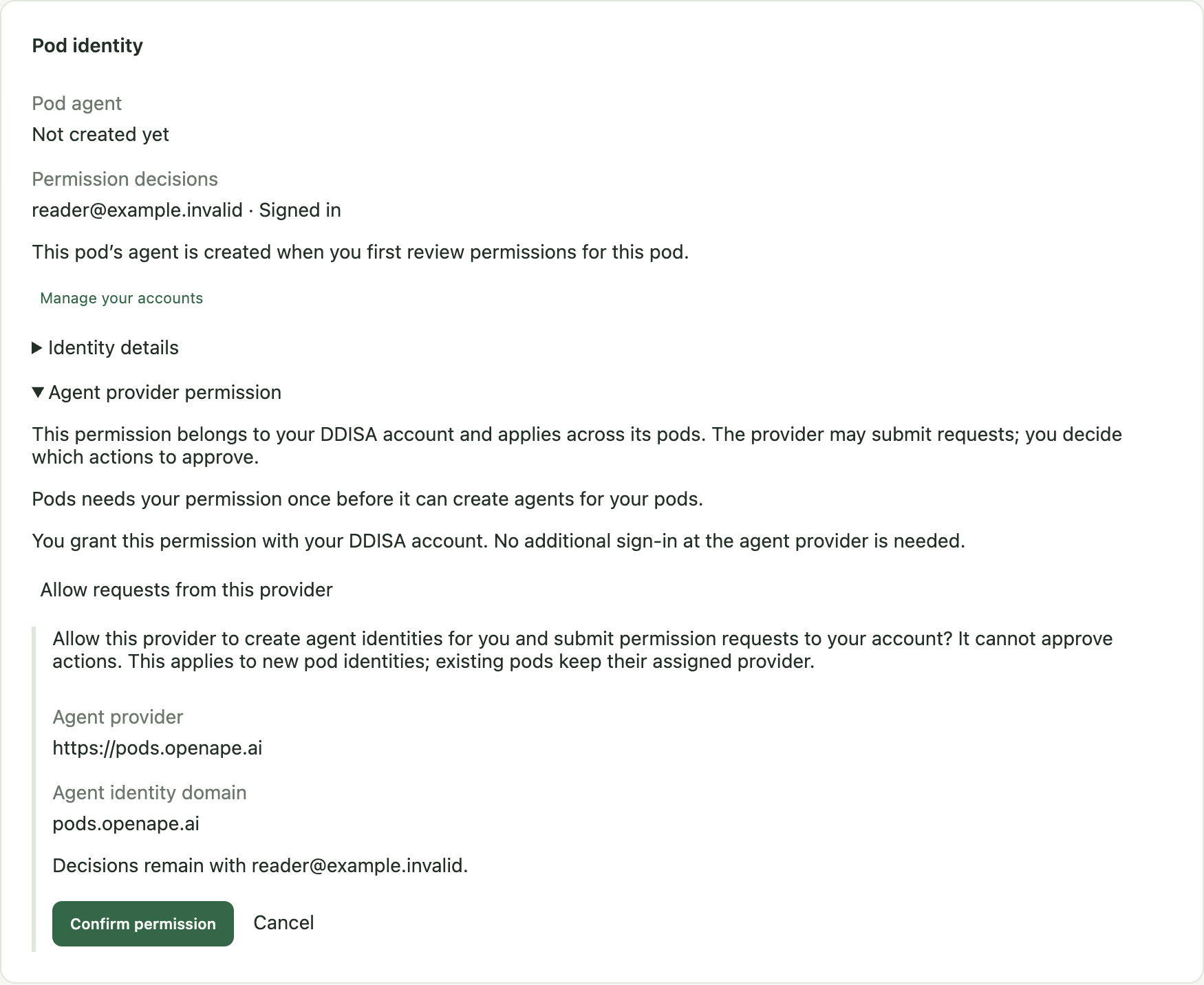 Review the Pod identity and provider permission